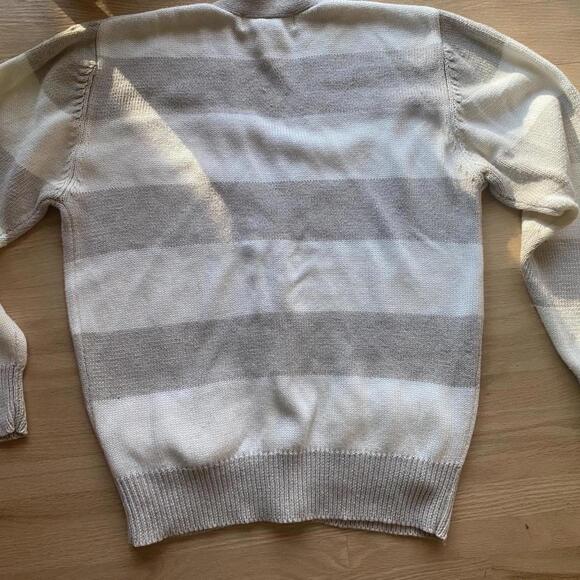 Vintage linen cotton chunky cable knit neutral coastal preppy bougie cardigan - Picture 2 of 6